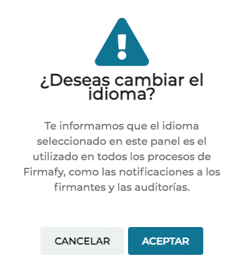 cambiar el idioma en Firmafy, aviso sobre qué documentación se cambia