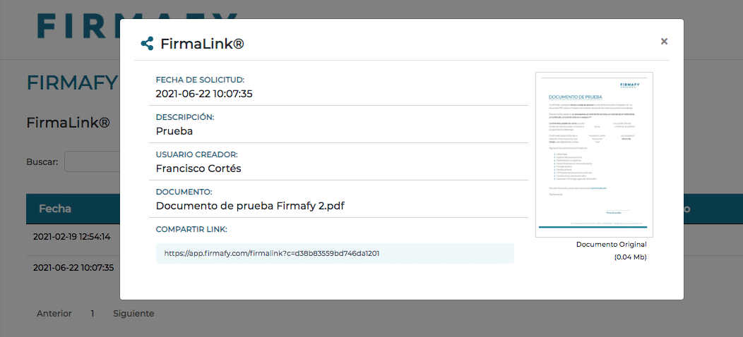 Dónde ver el enlace Firmalink de Firmafy