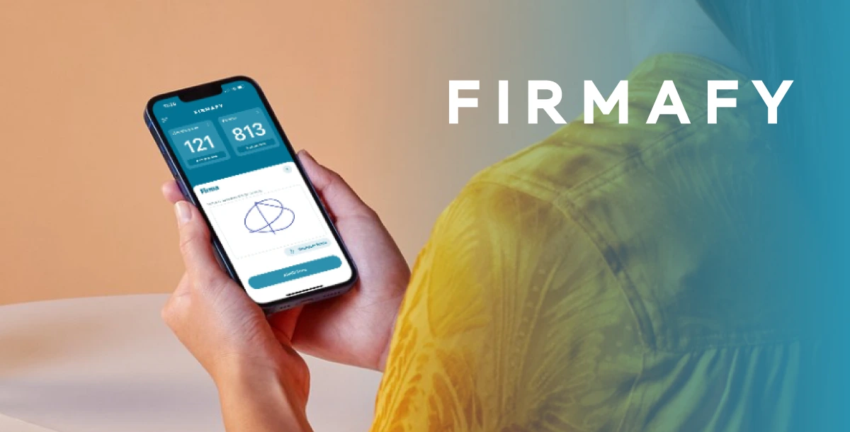 firmafy-firma-movil-nomadas Mockup del proceso de firma electrónica en un dispositivo móvil<br />
para nómadas digitales