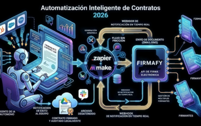 Agentes de IA y automatización de contratos: Arquitectura lógica para conectar Firmafy con Zapier, Make o n8n en 2026